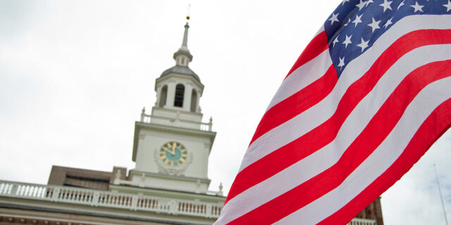Independence Hall with Flag