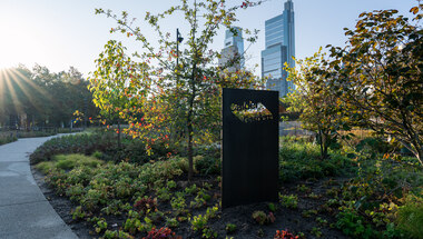 Calder Gardens sign and greenery